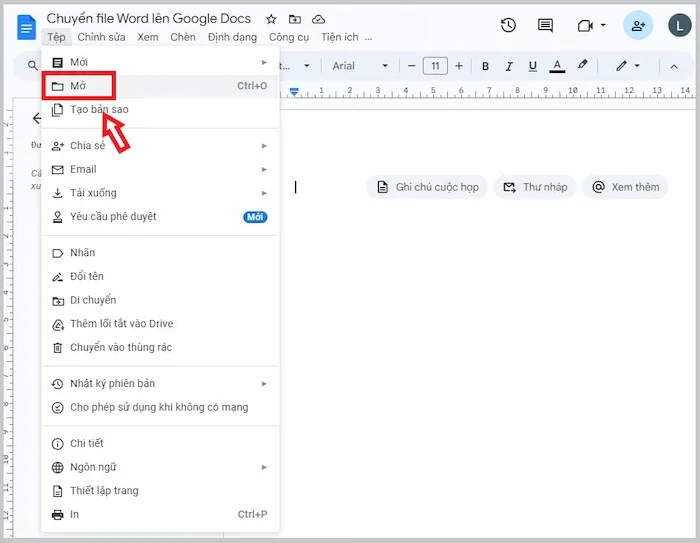 Cách đưa file Word lên Google Docs trực tiếp trong Google Docs