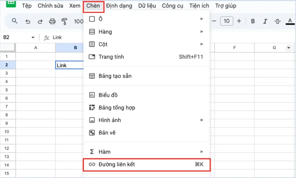 Cách rút gọn link trên Google Sheets bằng chèn liên kết