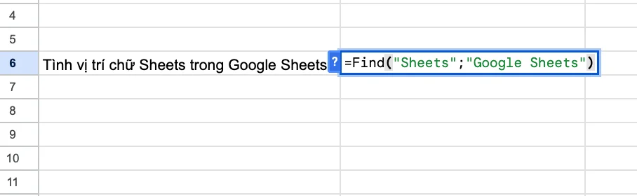Cách sử dụng hàm FIND trong Google Sheets 