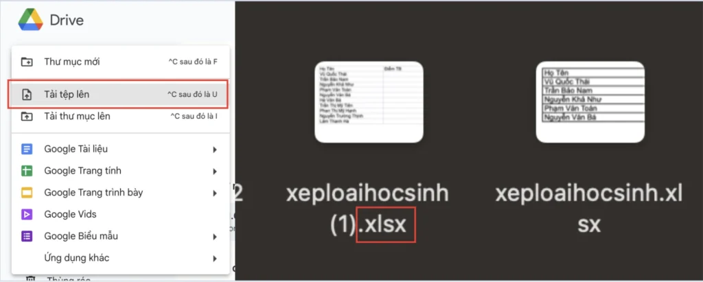 Cách tải file Excel lên Google Drive
