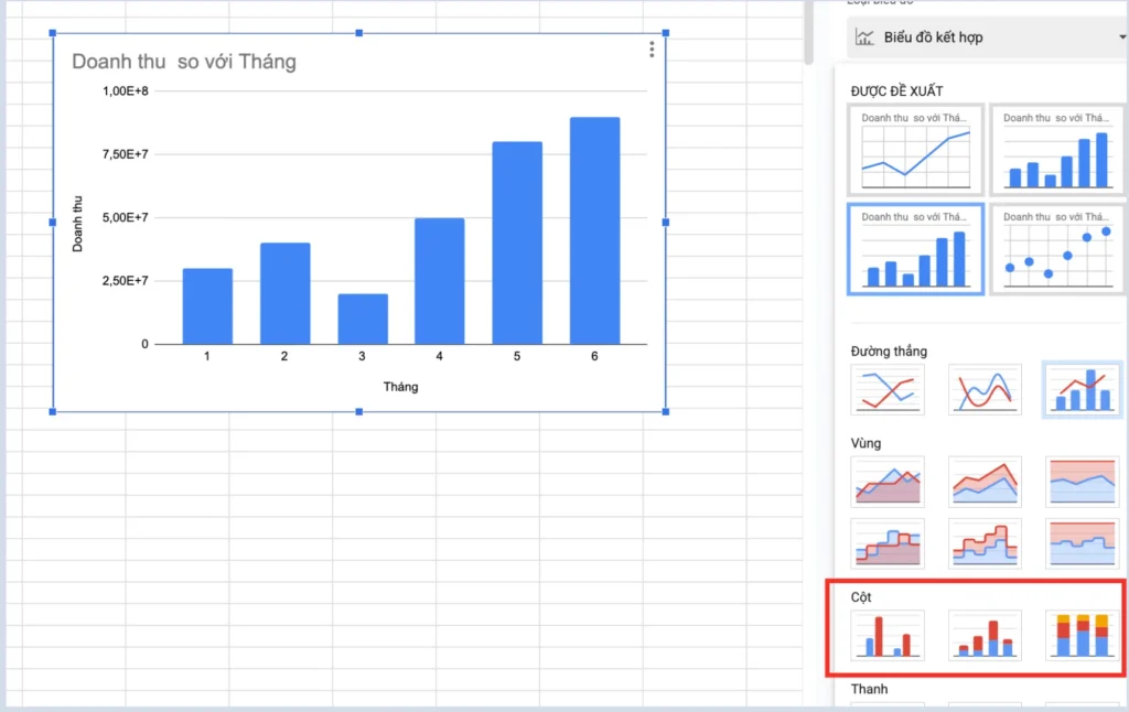 Cách vẽ biểu đồ cột trong Google Sheets