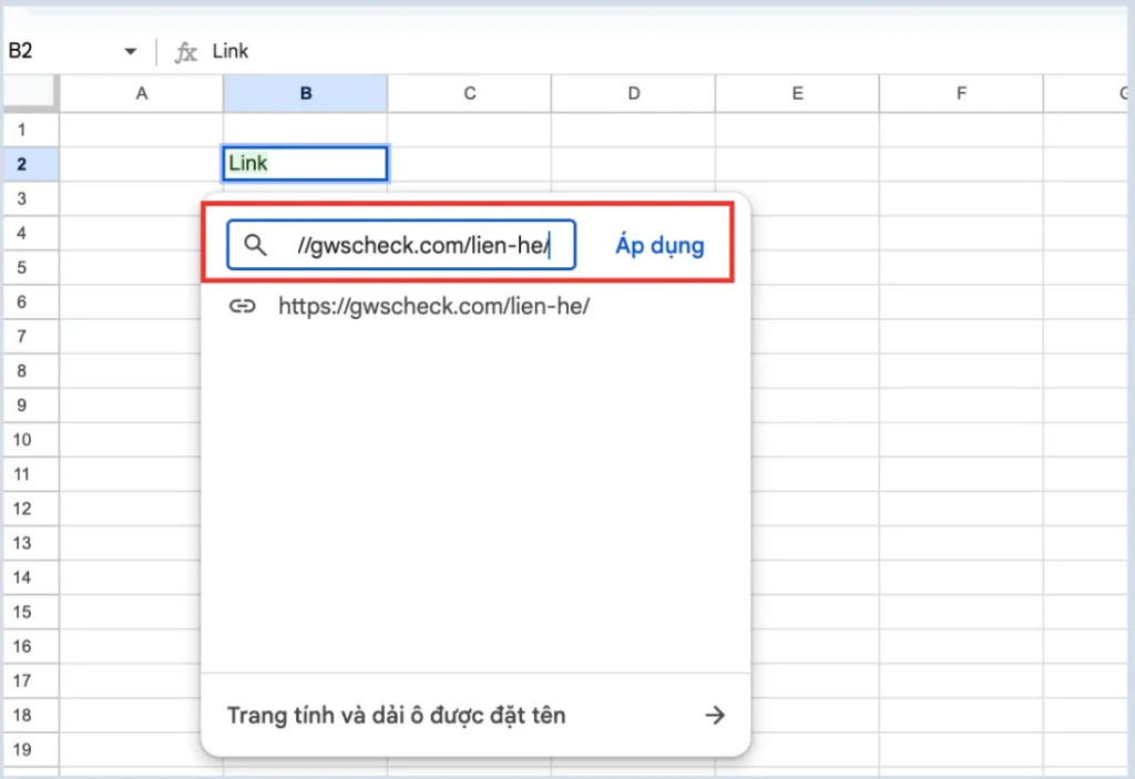 Cách rút gọn link trên Google Sheets bằng chèn liên kết