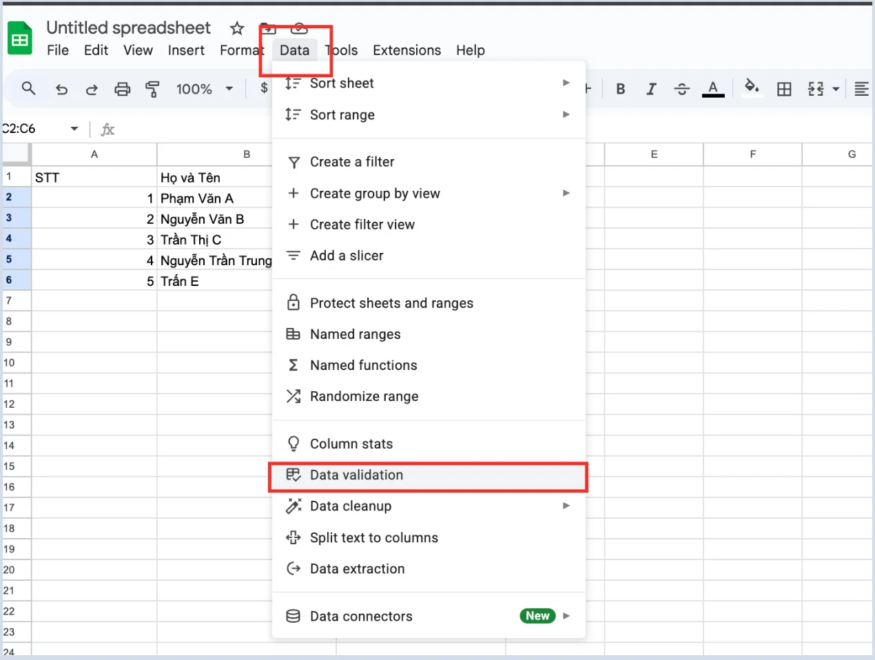 Cách tạo Data Validation trong Google Sheet (cơ bản)