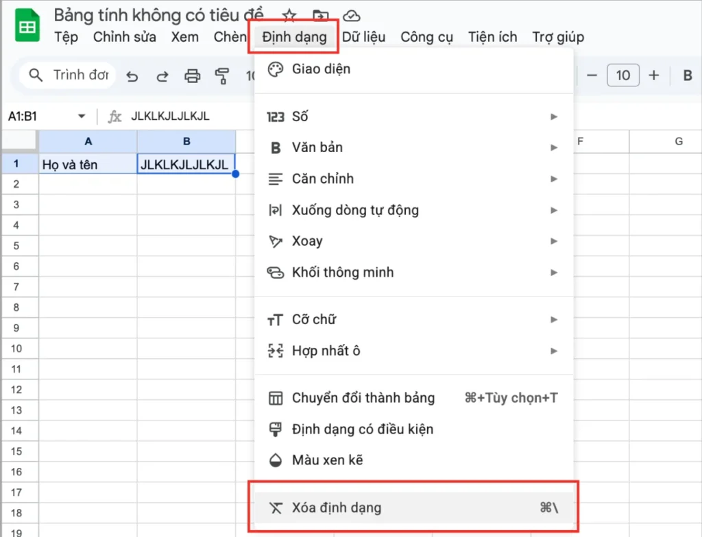 Cách bỏ toàn bộ định dạng (bao gồm gạch chân)