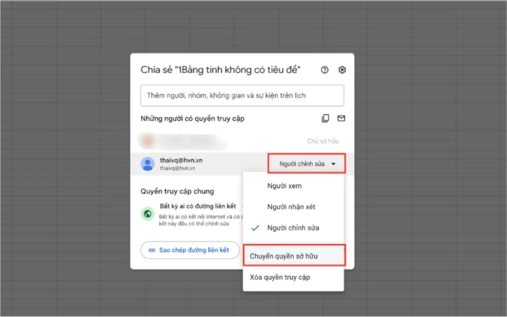 Cách chuyển quyền Owner trên Google Sheets chi tiết