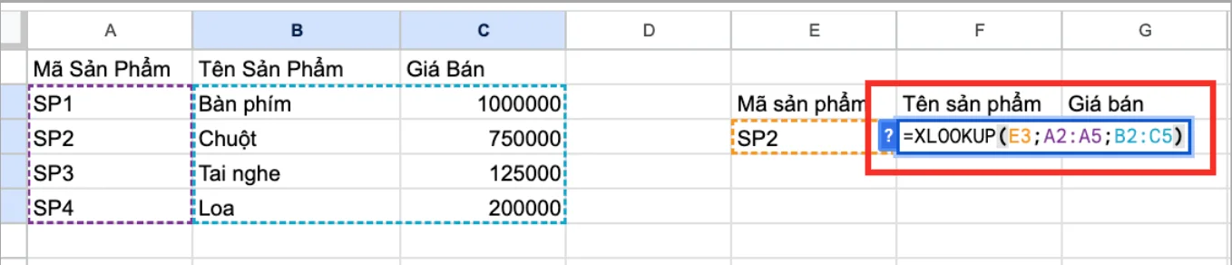 Hướng dẫn sử dụng hàm XLOOKUP trong Google Sheets
