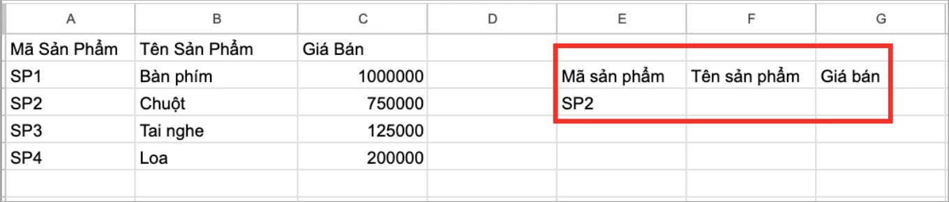 Hướng dẫn sử dụng hàm XLOOKUP trong Google Sheets