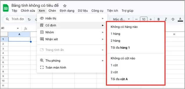 Hướng dẫn cách đóng băng trong Google Sheets