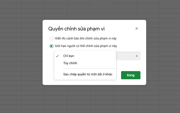 Cách bảo vệ dải ô trong phần mềm Google Sheets