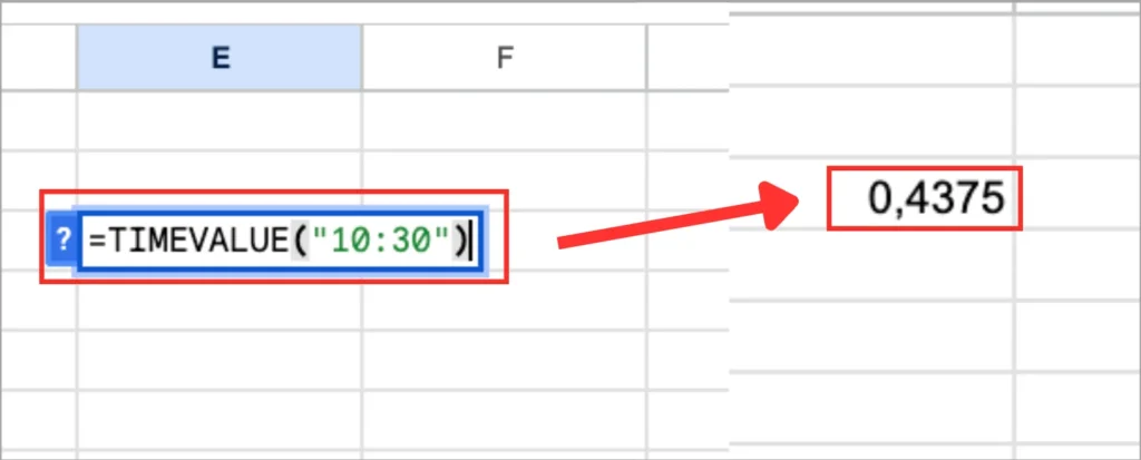 Hàm TIMEVALUE trong Google Sheets