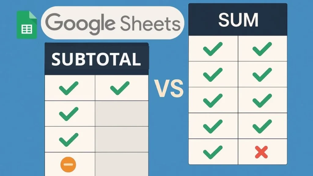 Điểm khác biệt giữa hàm SUBTOTAL và hàm SUM trong Google Sheets