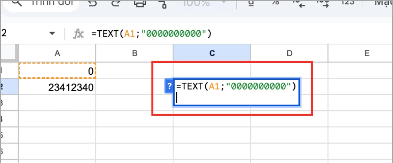 Cách thêm số 0 ở đầu trong Google Sheets