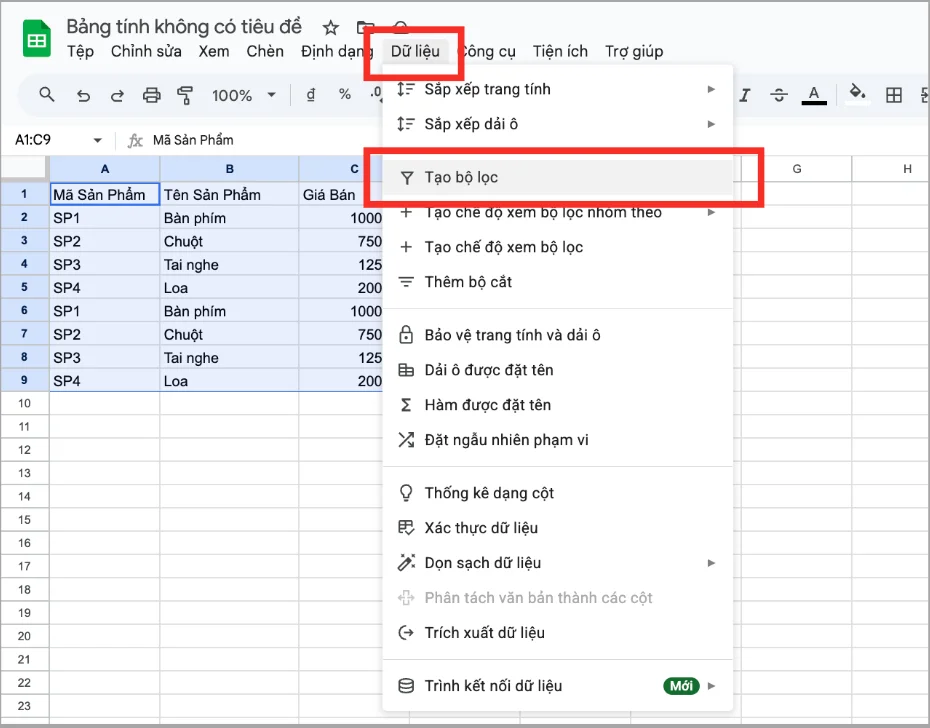 Cách dùng hàm SUBTOTAL trong Google Sheets