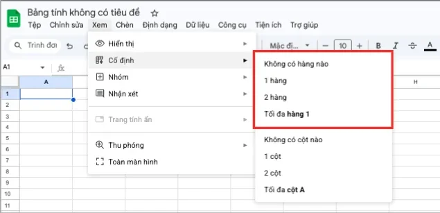 Hướng dẫn cách đóng băng hàng trong Google Sheets