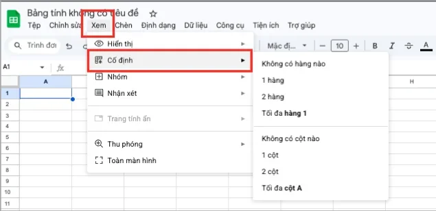 Hướng dẫn cách đóng băng trong Google Sheets