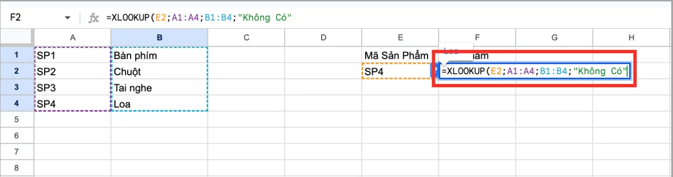 Hướng dẫn sử dụng hàm XLOOKUP trong Google Sheets