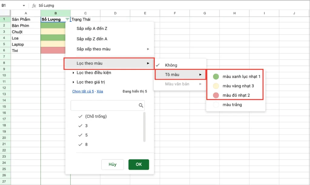 Hướng dẫn tính tổng theo màu trong Google Sheet bằng Hàm FILTER + SUBTOTAL