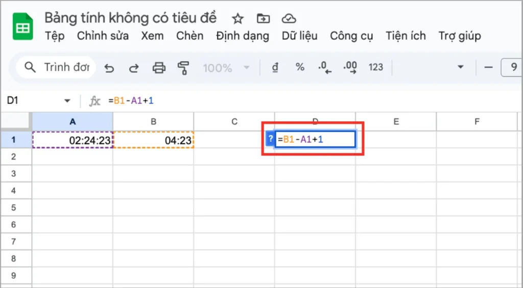 Cách trừ thời gian trong Google Sheets