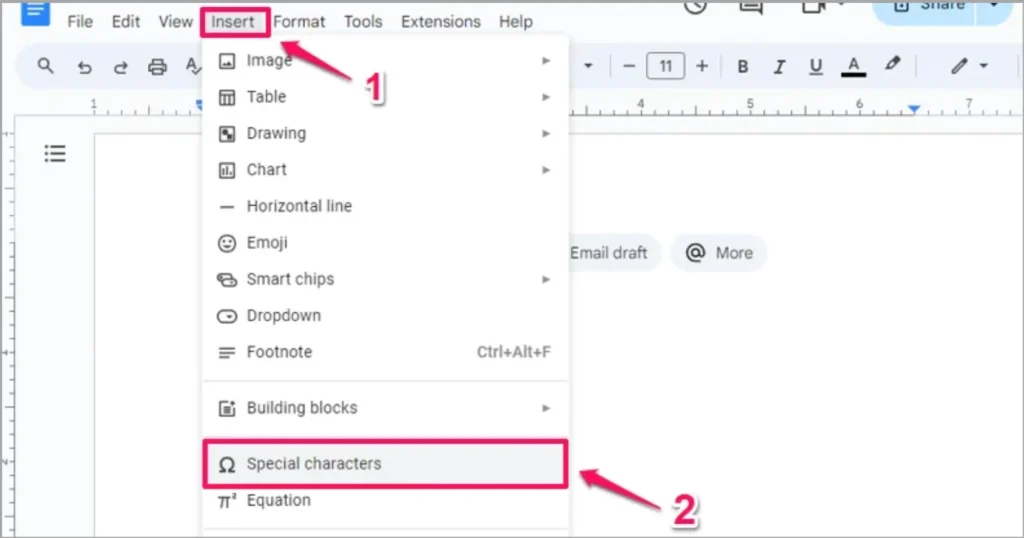 Sử dụng các ký tự có sẵn trong Google Docs để chuyển sang Google Sheets