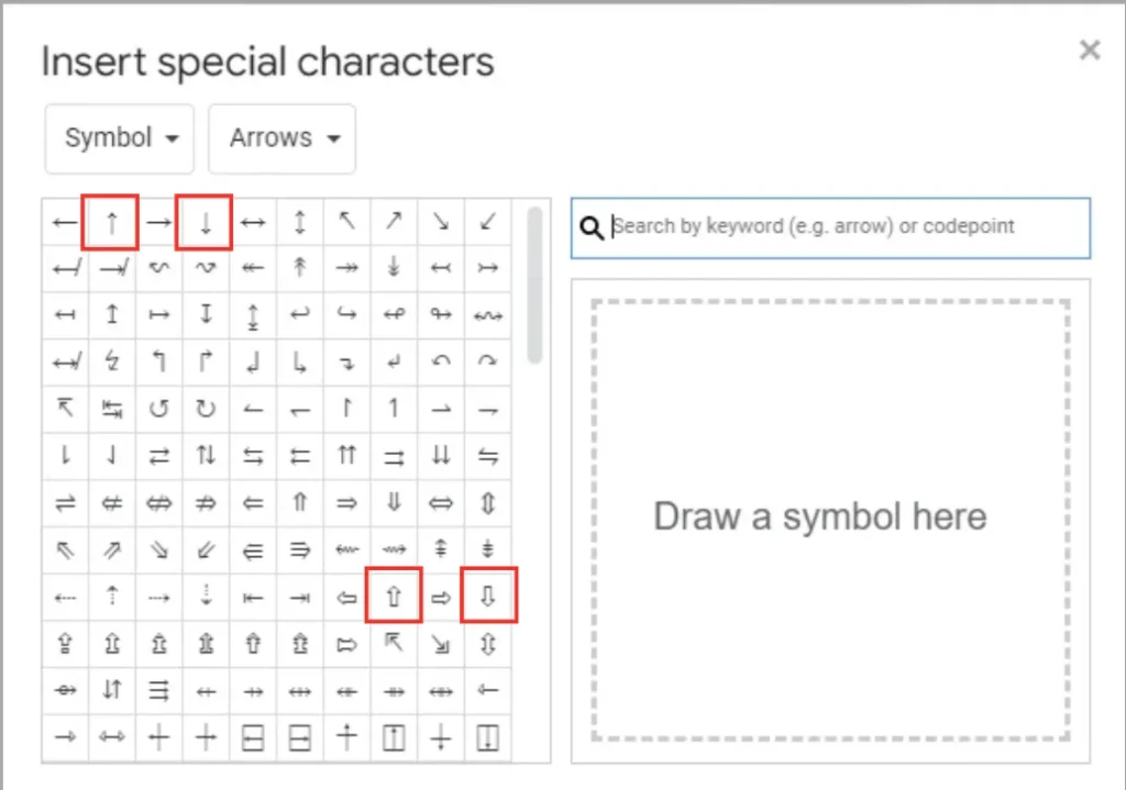 Sử dụng các ký tự có sẵn trong Google Docs để chuyển sang Google Sheets