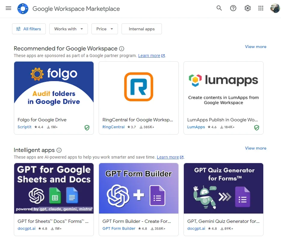 Sử dụng tiện ích trong Google Workspace Marketplace 