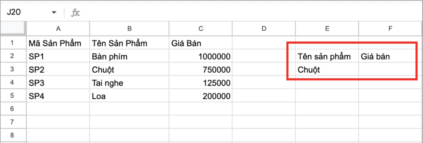 Hướng dẫn sử dụng hàm XLOOKUP trong Google Sheets