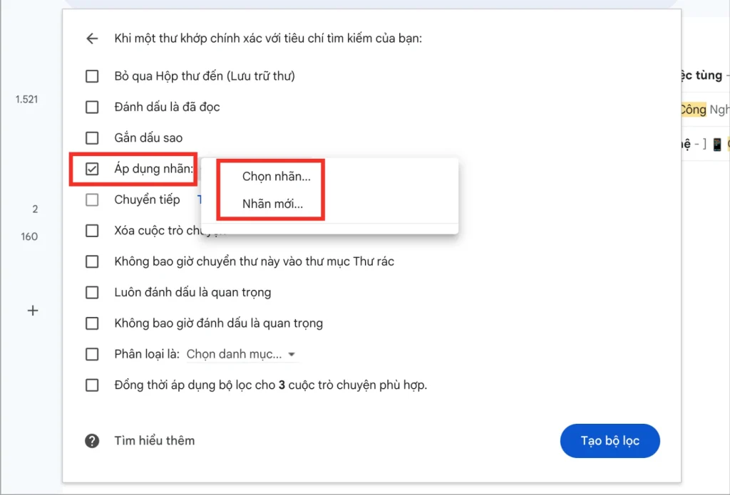 Cách tạo Label trong Gmail bằng bộ lọc tự động