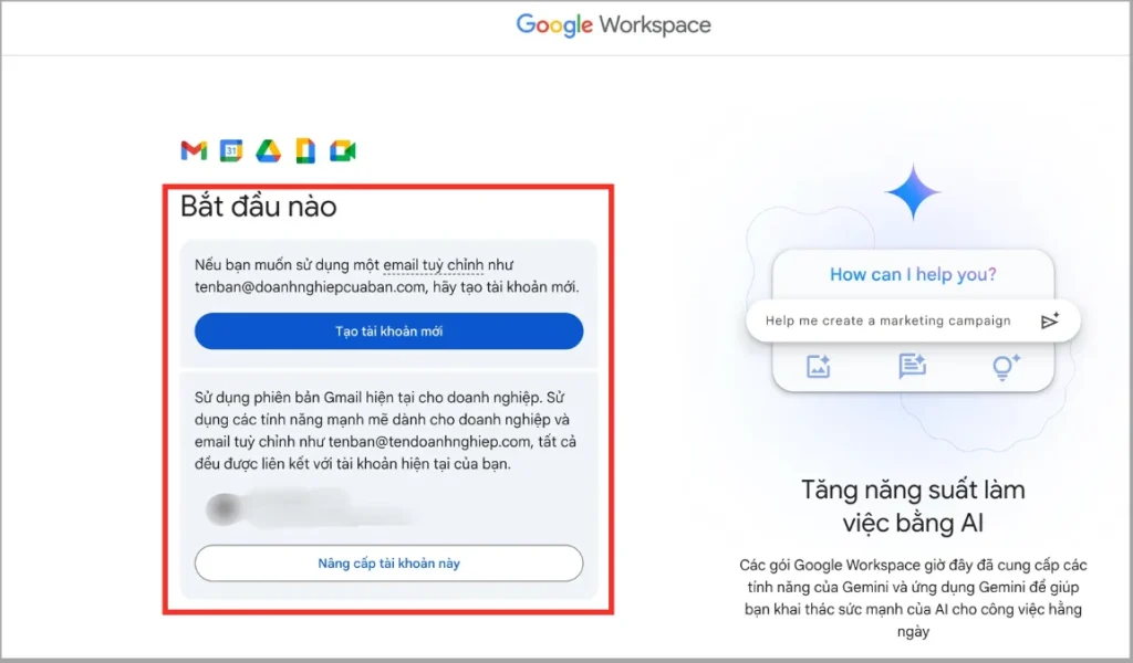 Đăng ký tài khoản Google Workspace trực tiếp với hãng