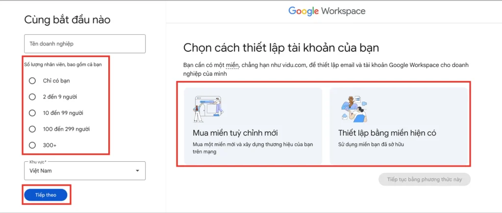Đăng ký tài khoản Google Workspace trực tiếp với hãng