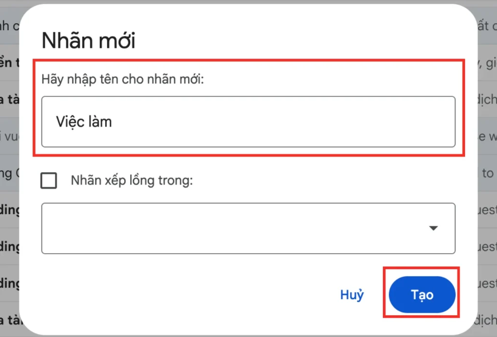 Cách tạo nhãn trong Gmail trên máy tính