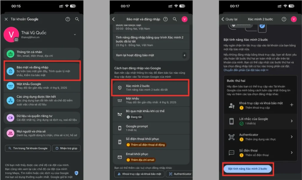 Cách bật/tắt xác minh 2 bước Gmail trên thiết bị điện thoại