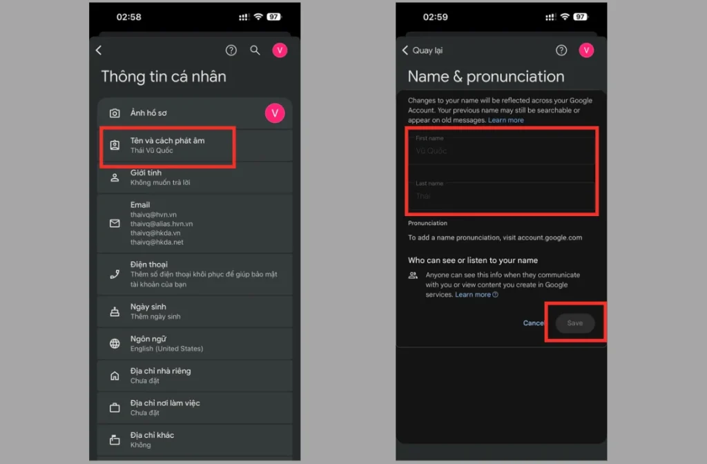 Cách đổi tên Gmail của mình trên điện thoại