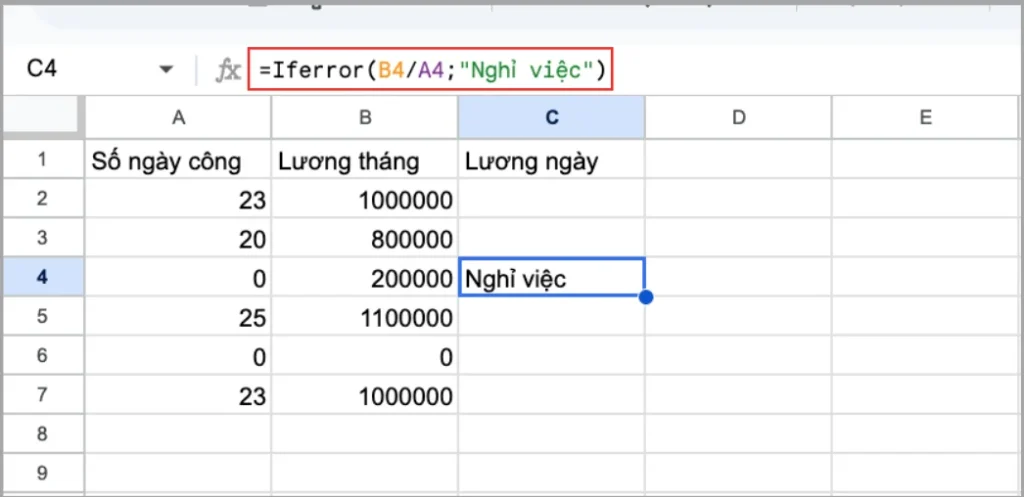 Cách dùng hàm IFERROR trong Google Sheets