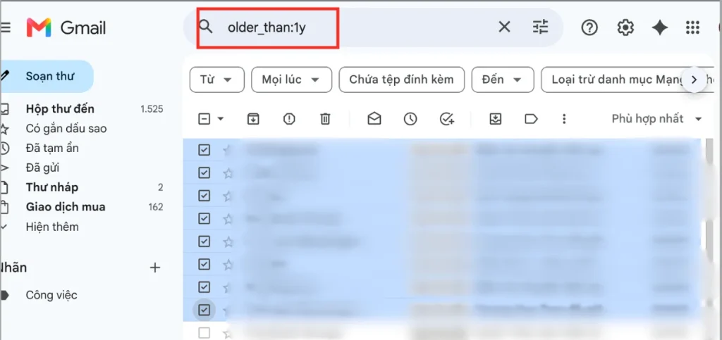 Cách giải phóng bộ nhớ Gmail bằng cách xoá Email cũ, Email đã đọc