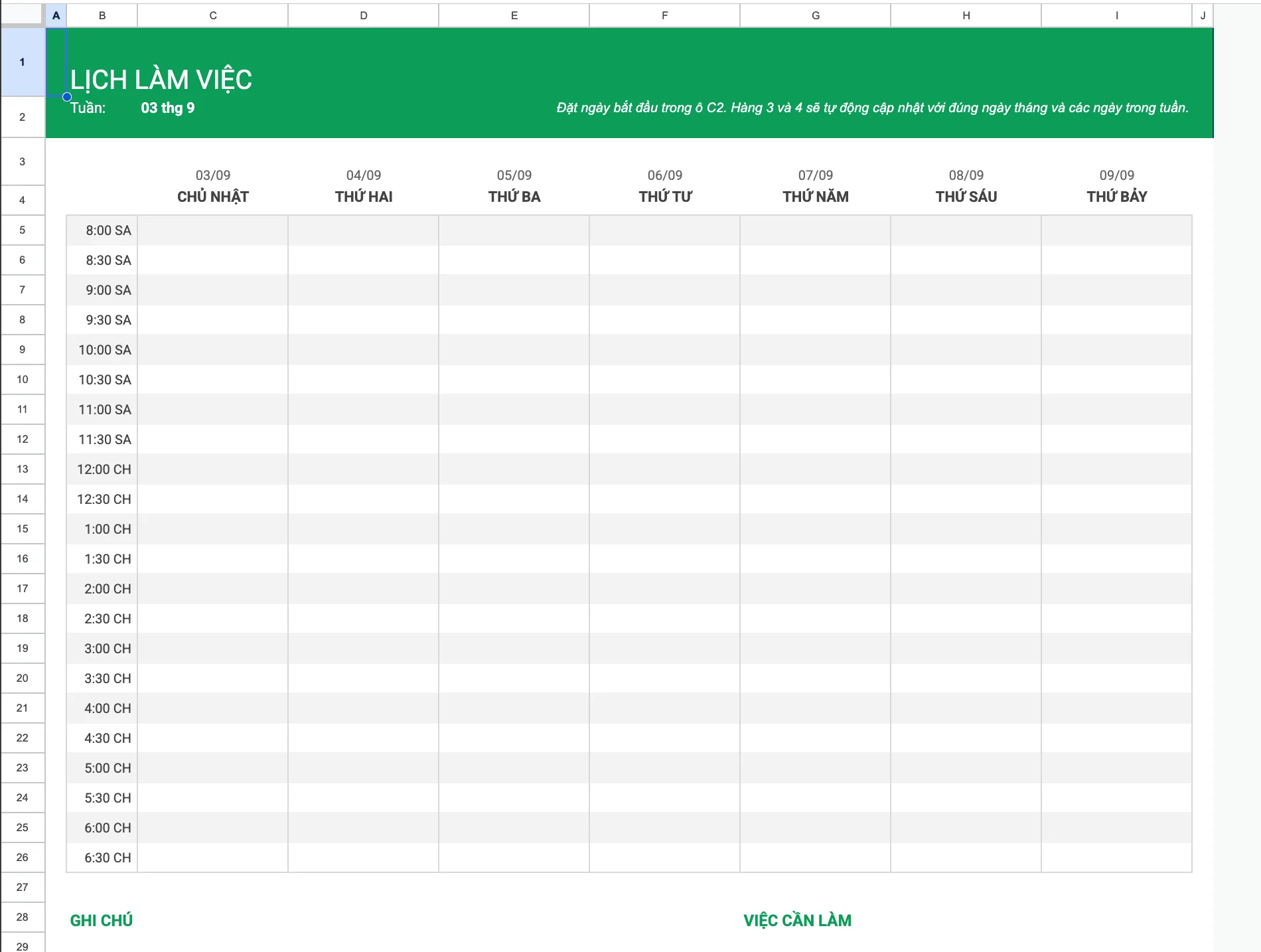 Cách tạo lịch công việc trên Google Sheets