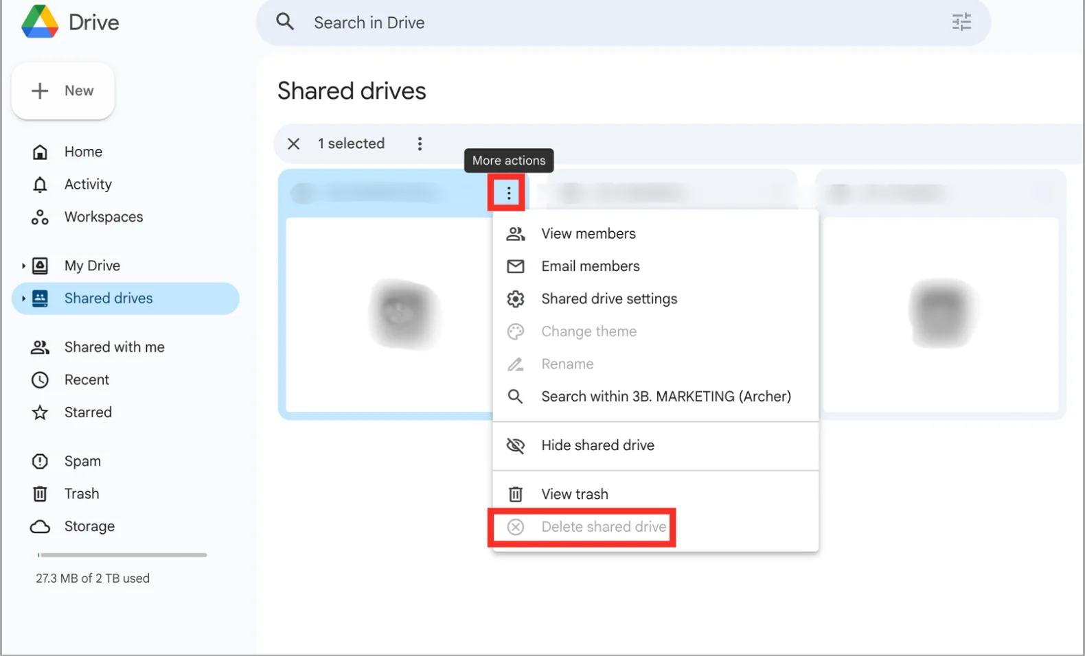 Cách xóa bộ nhớ dùng chung Google Drive