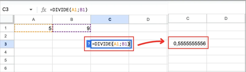 Cú pháp và cách sử dụng hàm chia trong Google Sheets