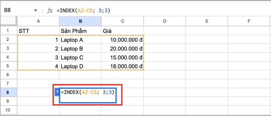 Hàm INDEX và cách sử dụng