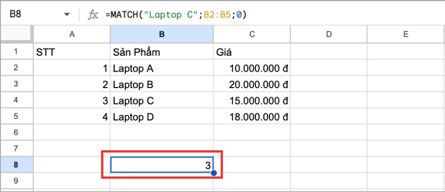 Hàm MATCH và cách sử dụng