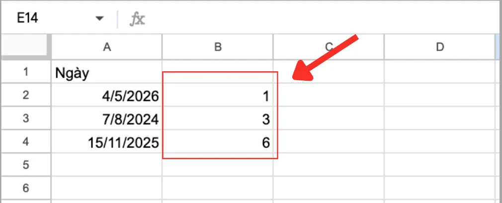 Hướng dẫn sử dụng hàm thứ trong Google Sheets 