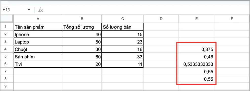 Hướng dẫn sử dụng hàm chia trong Google Sheets nâng cao