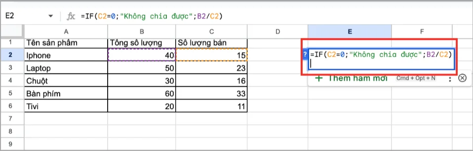 Hướng dẫn sử dụng hàm chia trong Google Sheets nâng cao