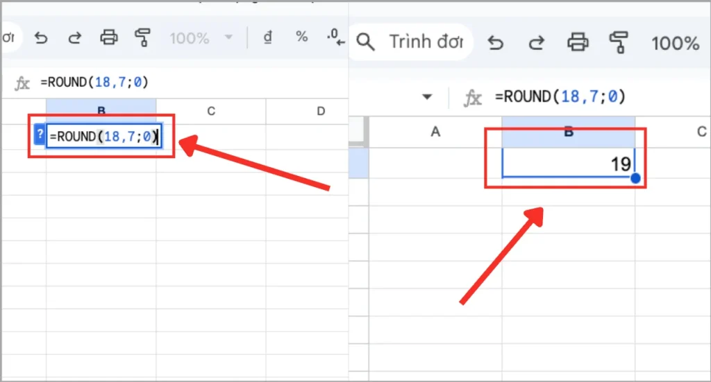 Cách sử dụng hàm Round làm tròn số nguyên